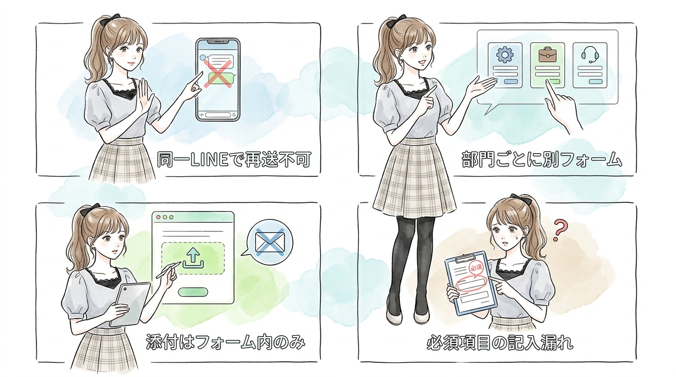 LINEフォームから送れる部門別の応募先一覧を確認しておく