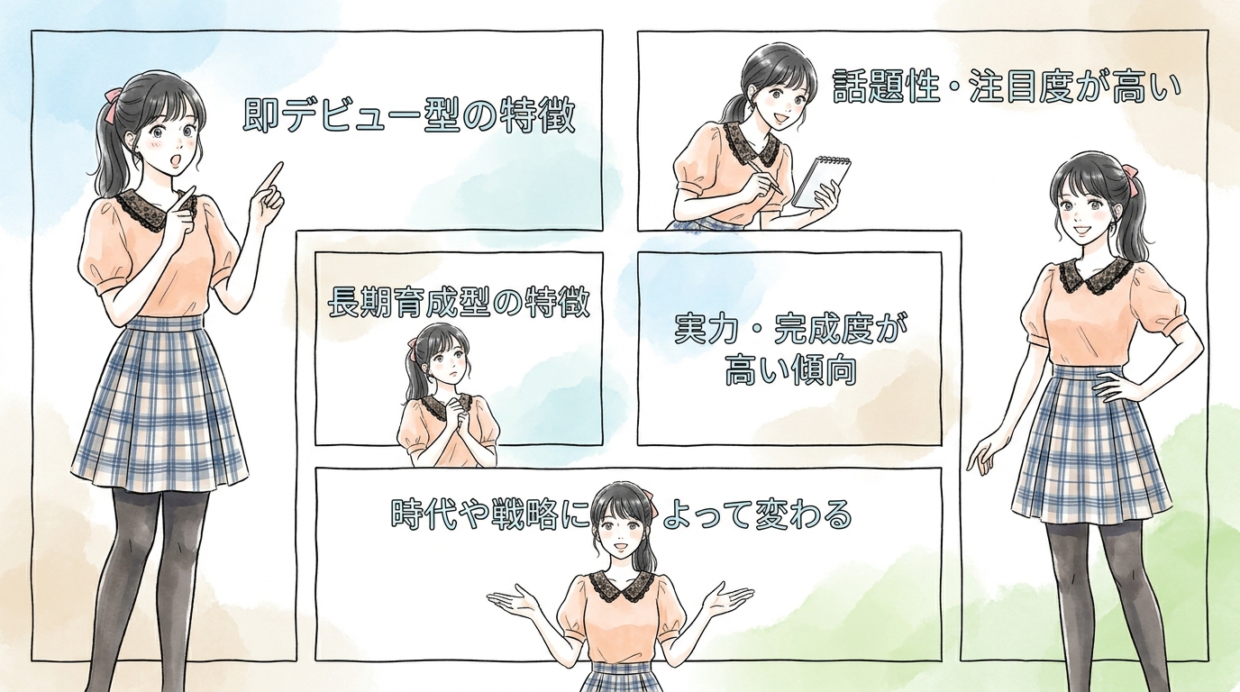 下積みが5年以上に及んだグループと即デビューしたグループの違いが見えてくる