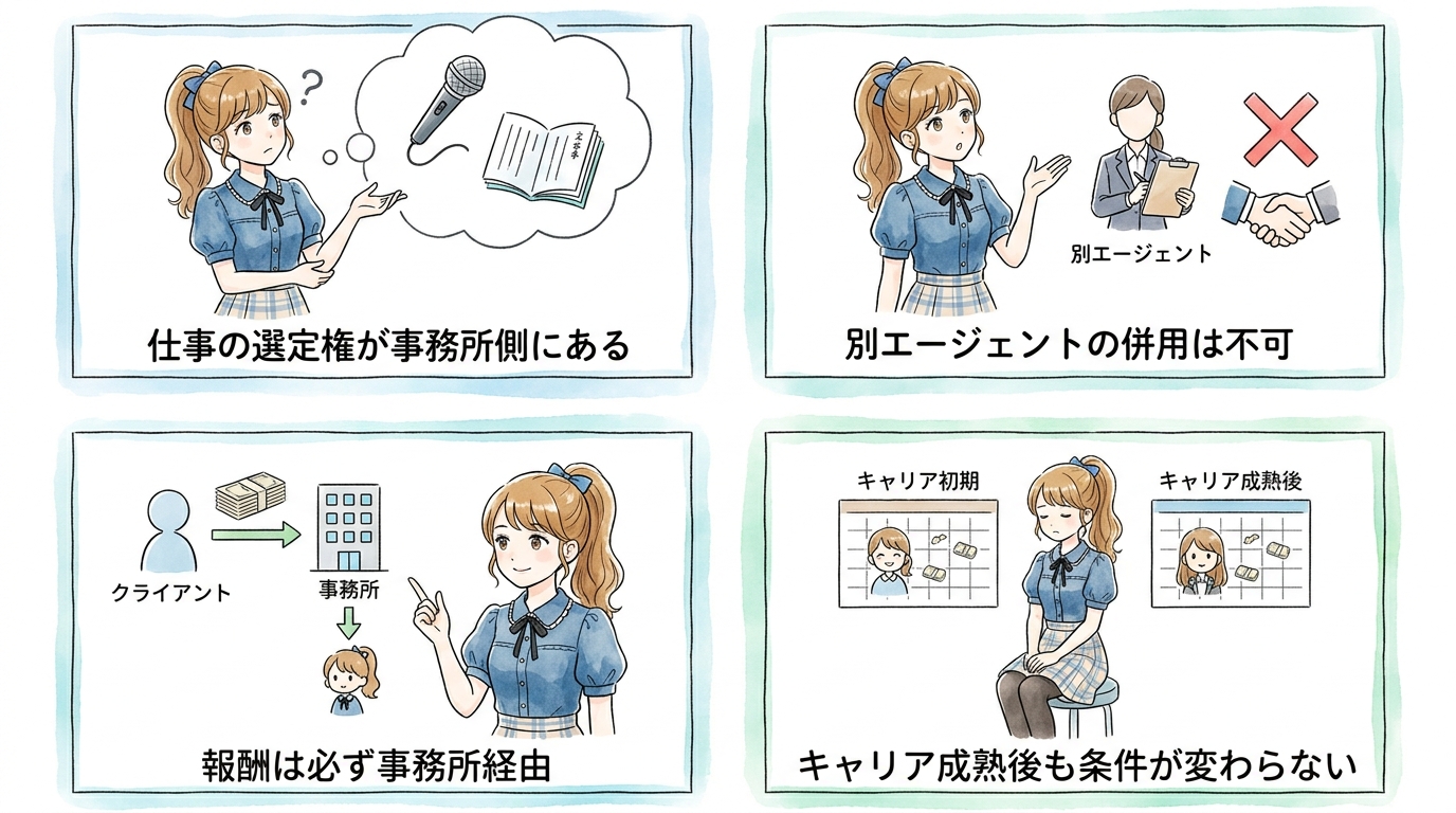 従来の所属契約では、なぜタレントの自由が制限されてきたのか