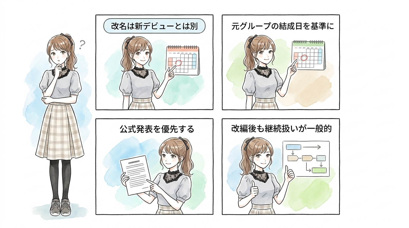 改名・改編を経たグループの「デビュー順カウント」はどこから数えるのか