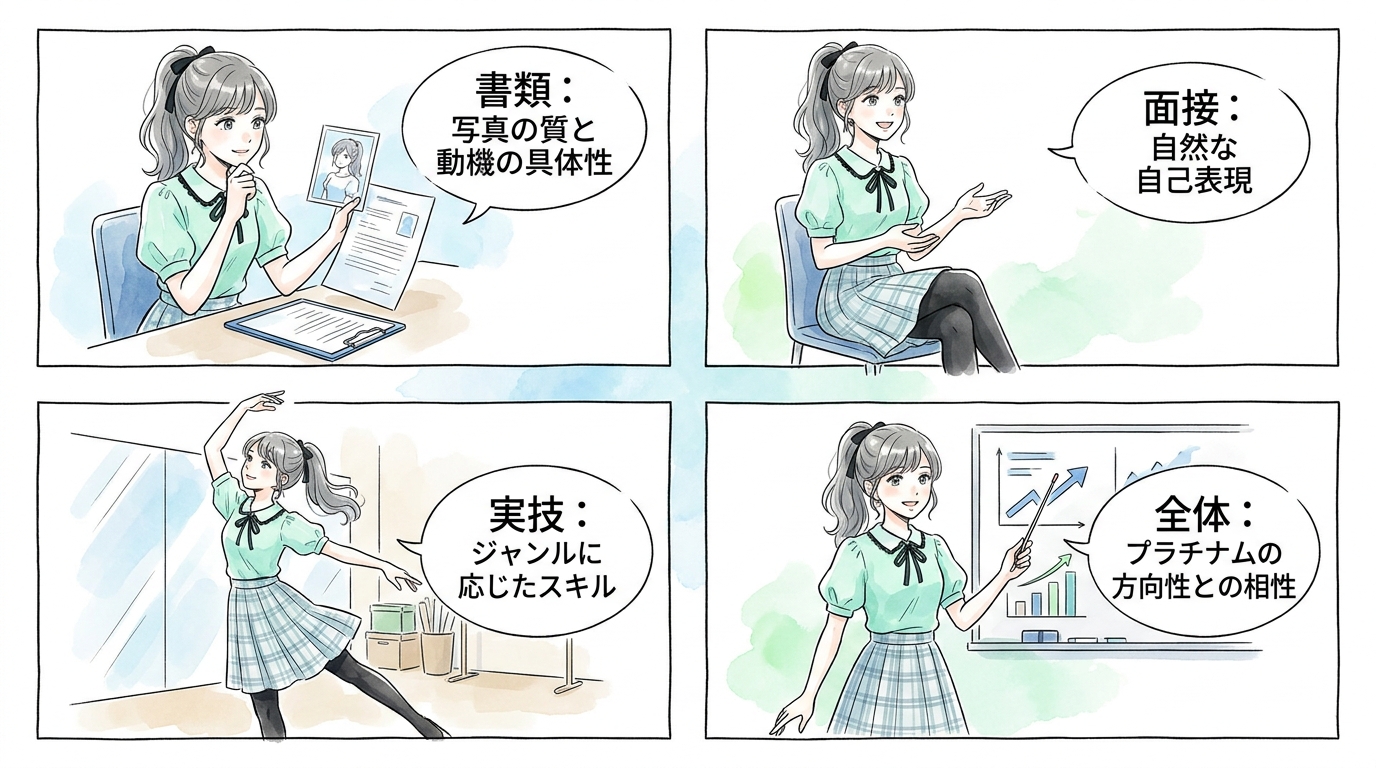 書類審査から面接・実技審査まで各ステップで見られているもの