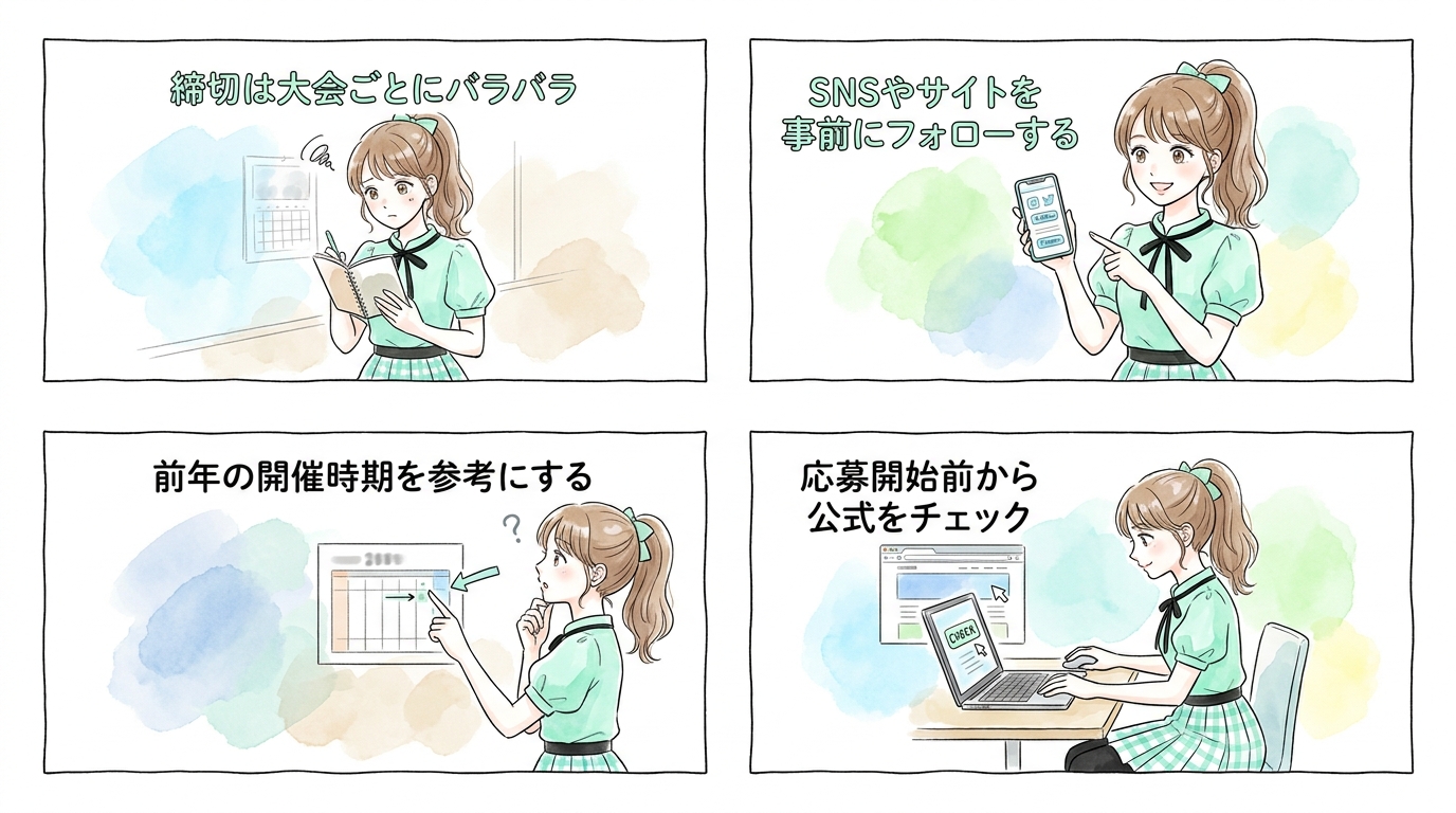 締切と選考時期が種類によって大きくずれている