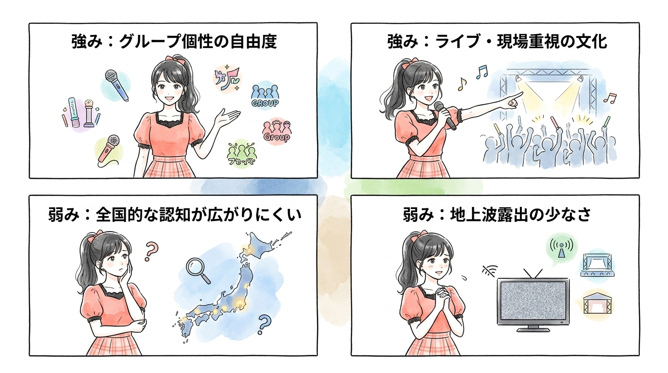 大手と比べたときにスタダアイドルが持っている強みと弱みがはっきりしている