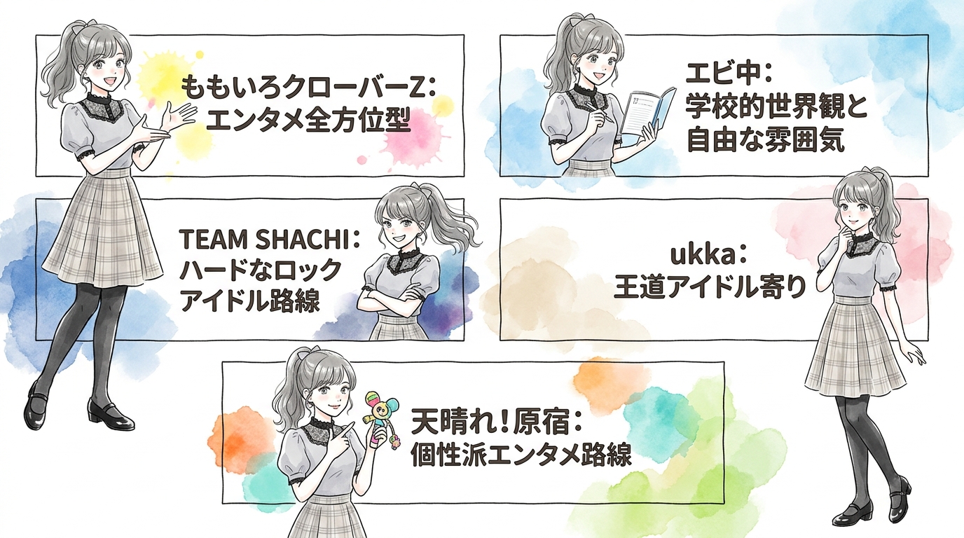 現在活動中のグループと、各グループが打ち出しているカラーを確認しておく